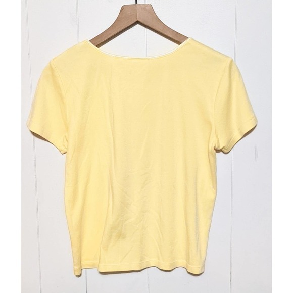 CB Collections Petite Womens Short Sleeve Knit Top Size PS Yellow Crew Neck SP - Picture 2 of 3